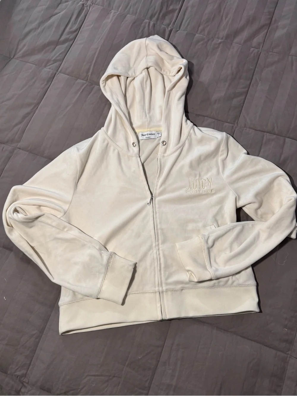 Juicy Couture Cream Velour Full-Zip Hoodie